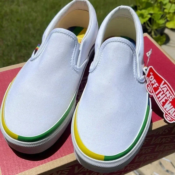 Vans Shoes - White Vans with Rainbow piping